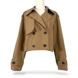 Abercrombie & Fitch Cropped Trench Coat Wind Water Resistant Sz Medium Beige EUC